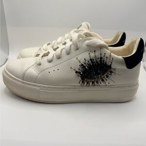 KURT GEIGER LONDON Laney Eye White Leather Women’s Casual Sneakers Size 7.5 (38)